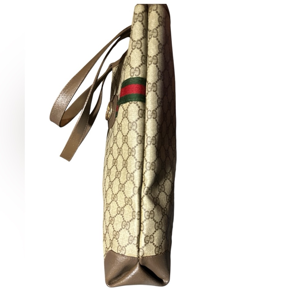 Auth. Repainted Gucci Beige+Brown GG Monogram Sherry Line Green And RedTote Bag - Picture 4 of 14